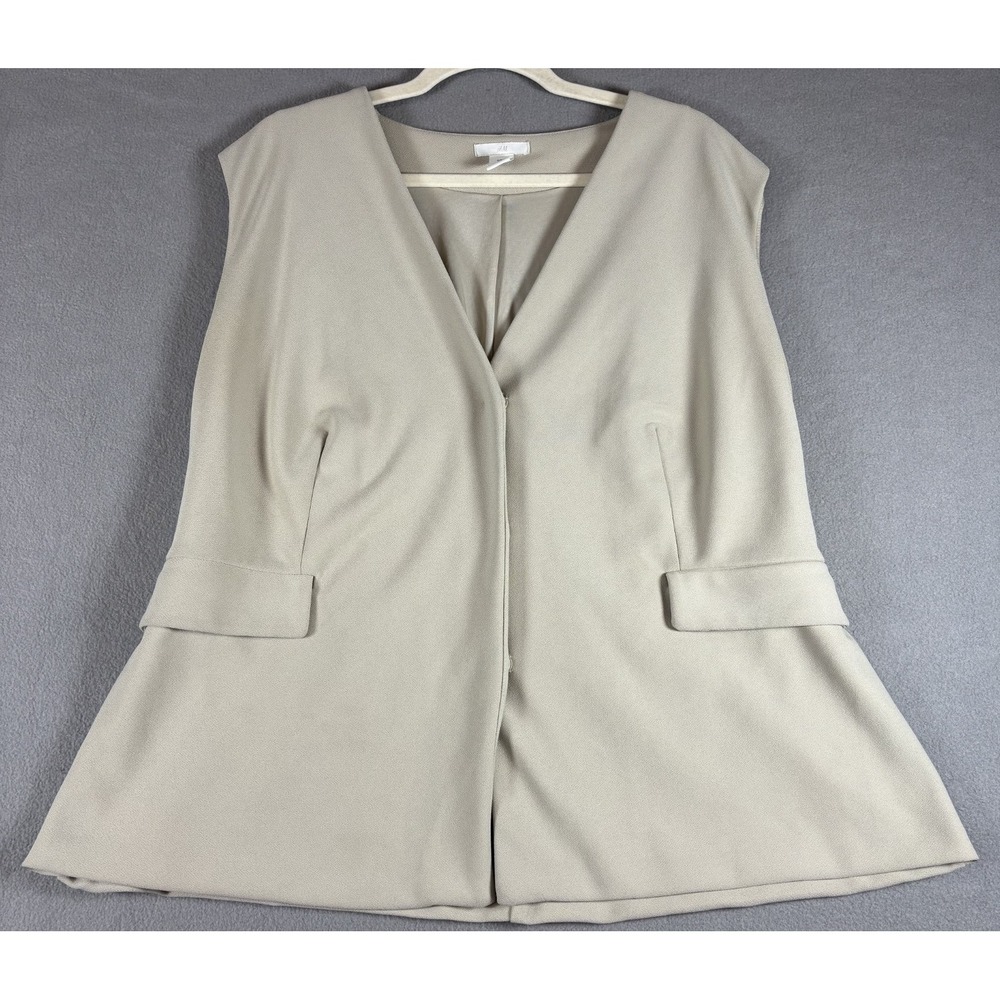 H&M Womens V-Neck Waistcoat Beige Sleeveless Pocket Classic Career Office XL